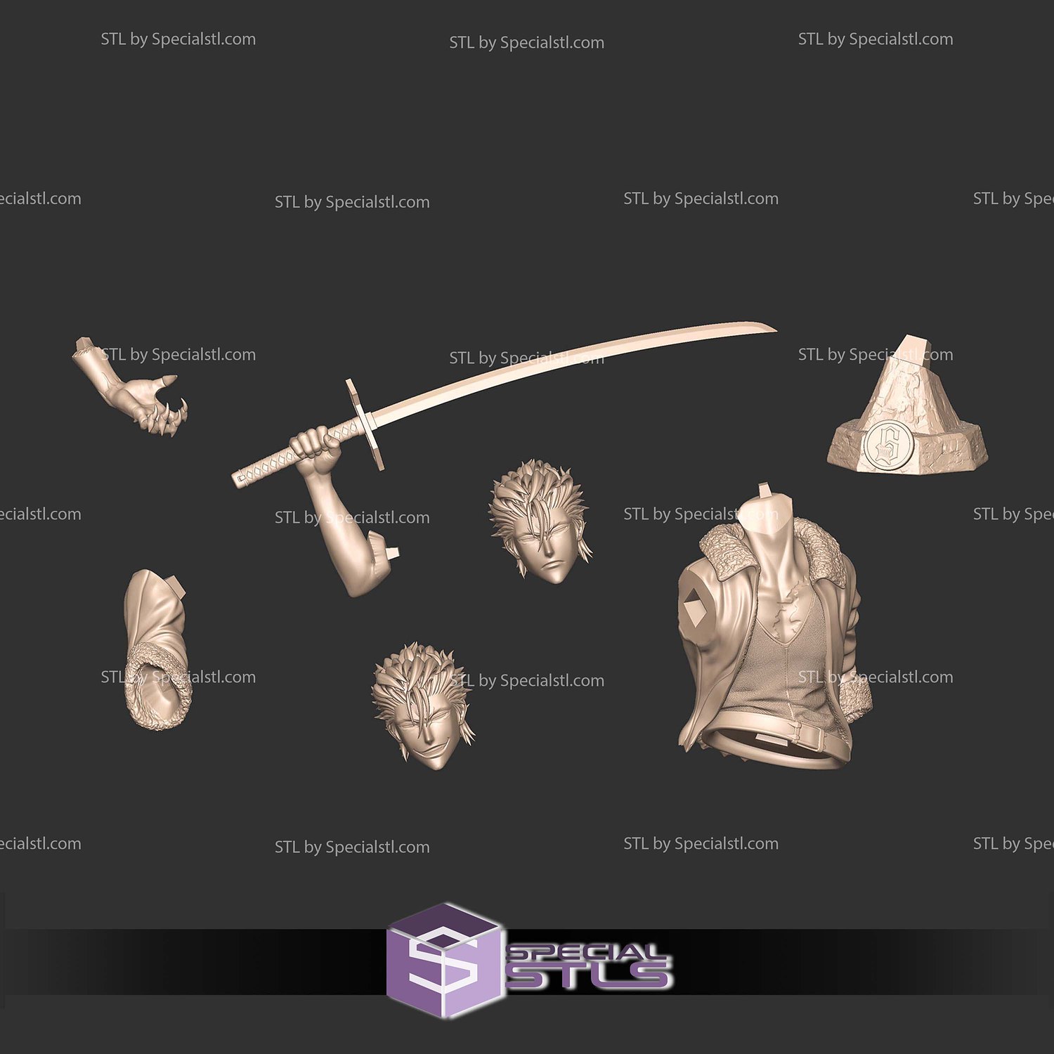 Grimmjow 1-8 Scale Bust 3D Printer Files STL Model — view 2