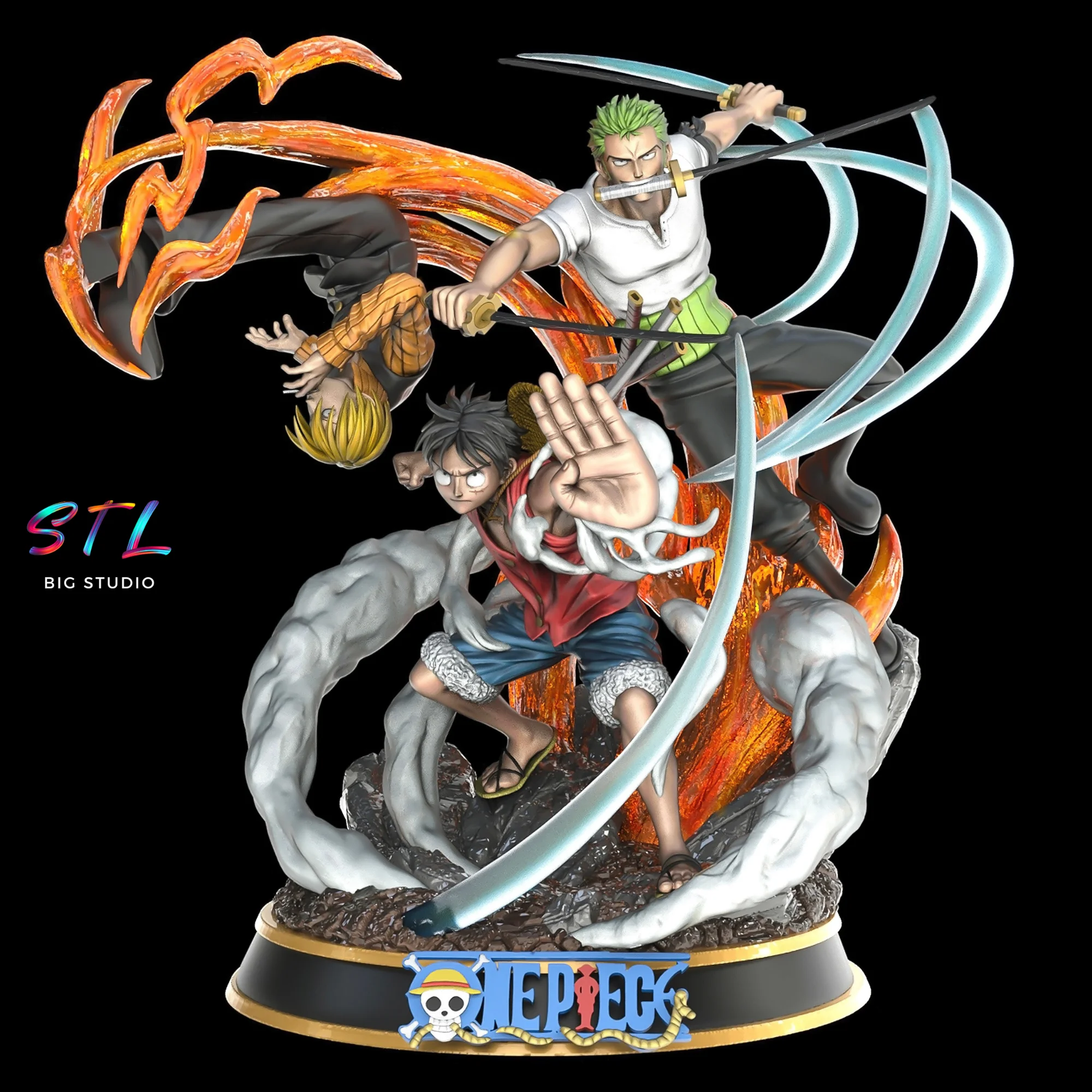 STL Diorama Luffy, Zoro & Sanji | One Piece | 3D Printable Model Model