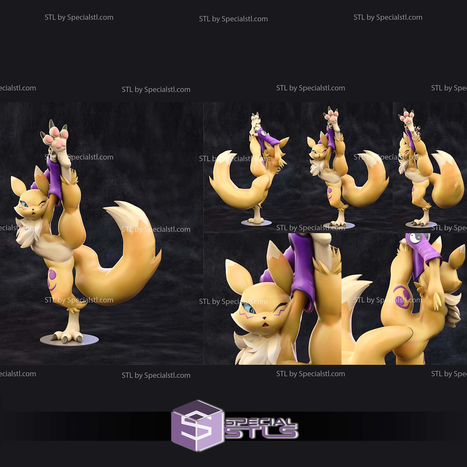 Renamon Stretching Yoga 3D Print Files STL Model — view 2