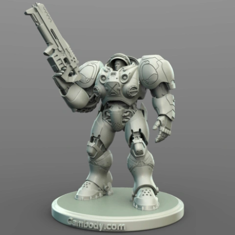 Terran Marine 3D Model with Gauss Riffle Pointed Up | Static Model STL Model