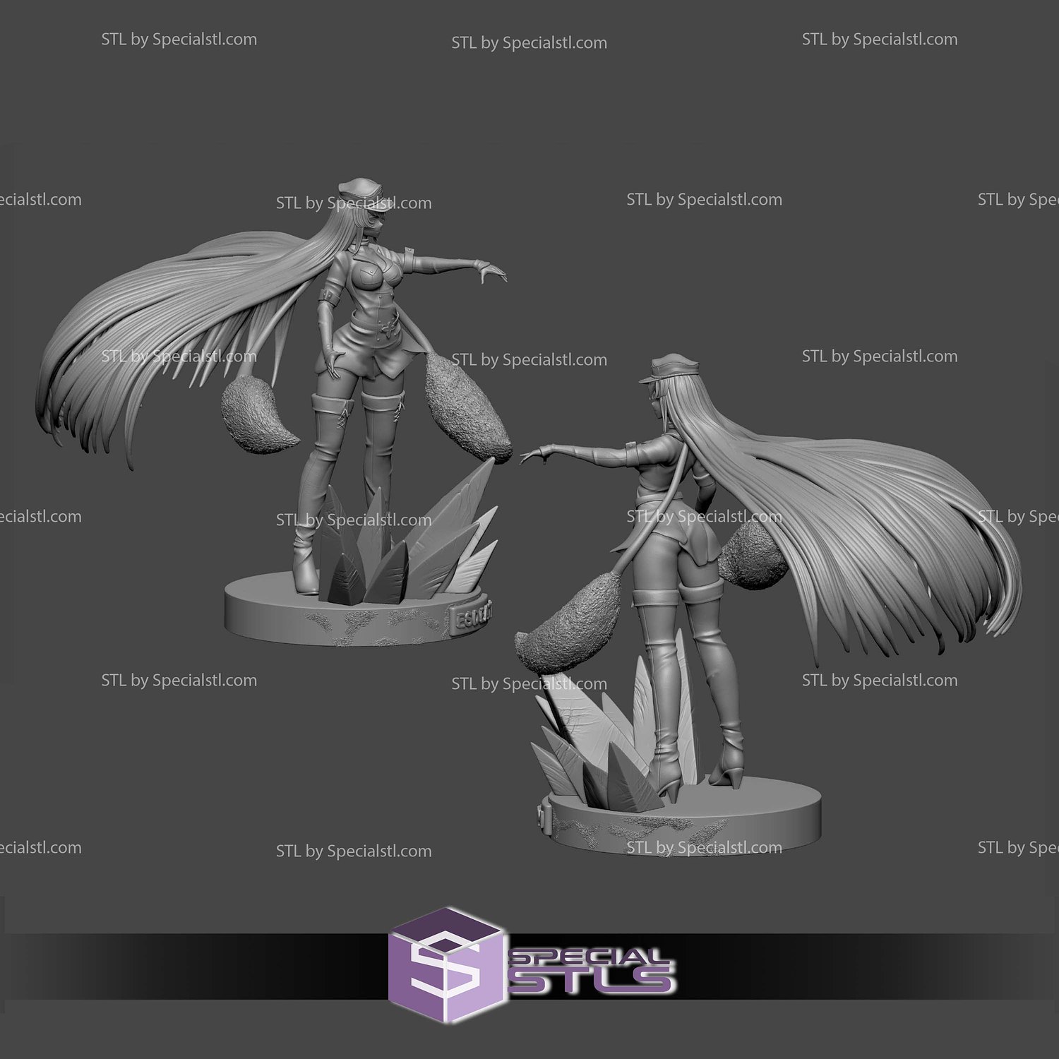 Esdeath Akame Ga Kill Long Hair STL Files 3D Model — view 3