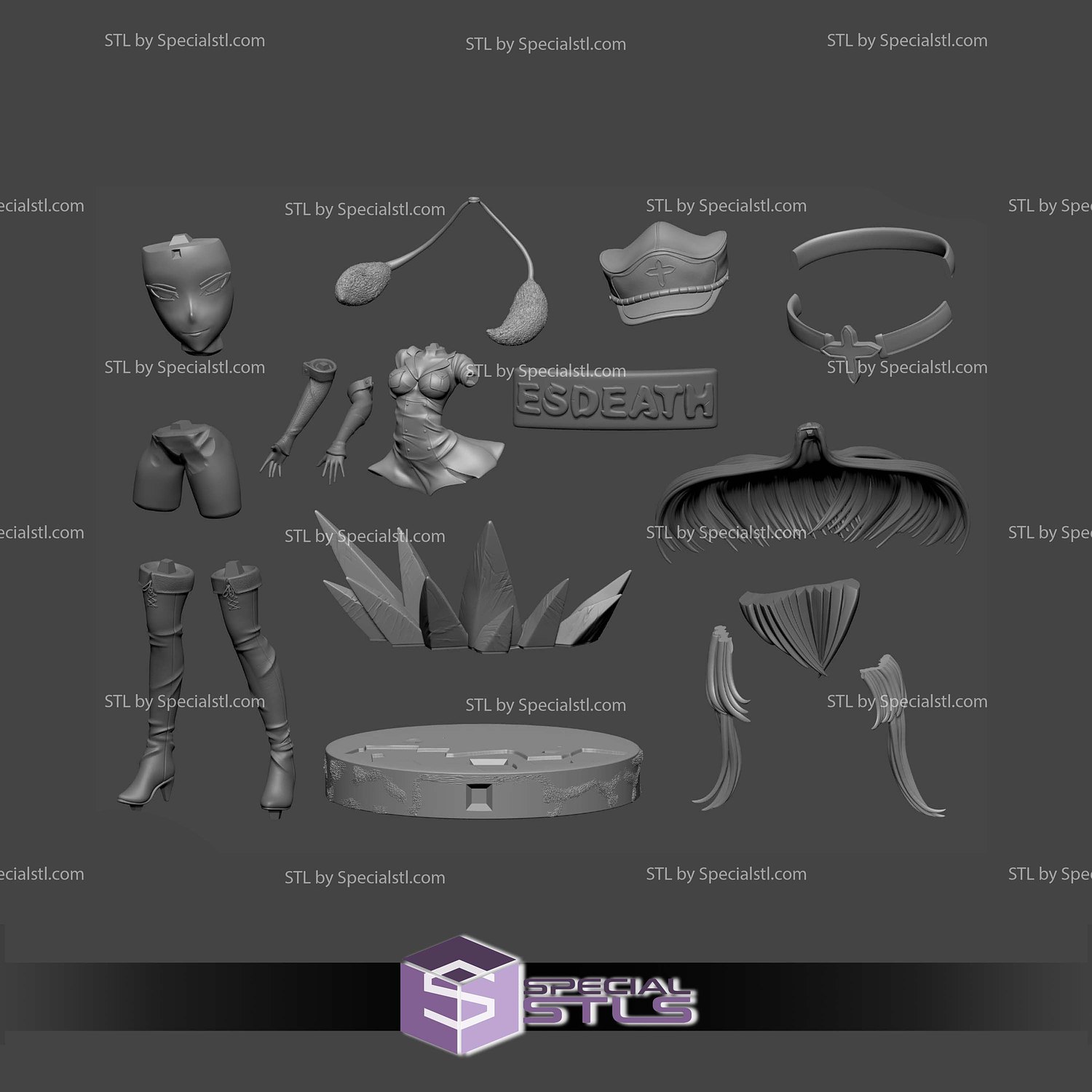 Esdeath Akame Ga Kill Long Hair STL Files 3D Model — view 4