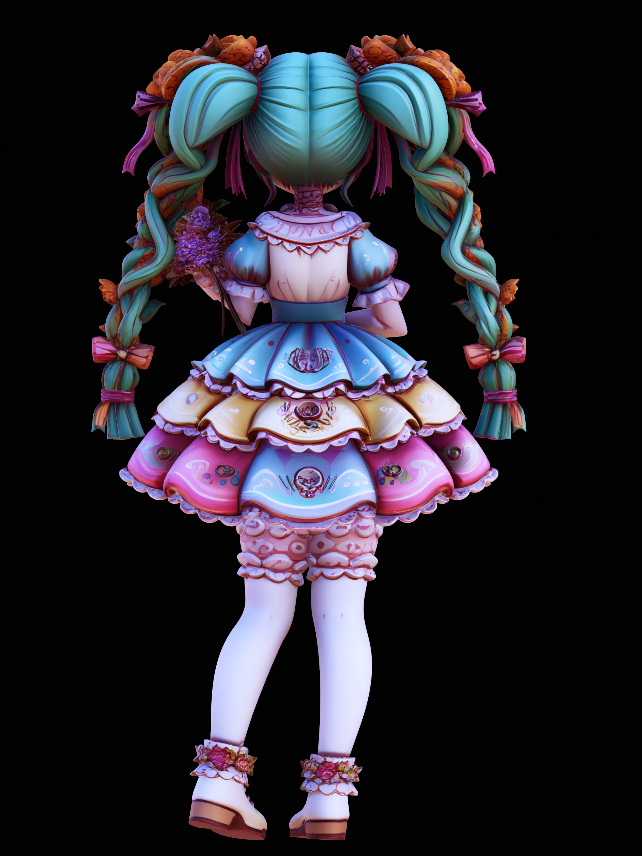 Hatsune Miku Day of the Dead Figure | Tiered Calavera Dress STL 3D Model