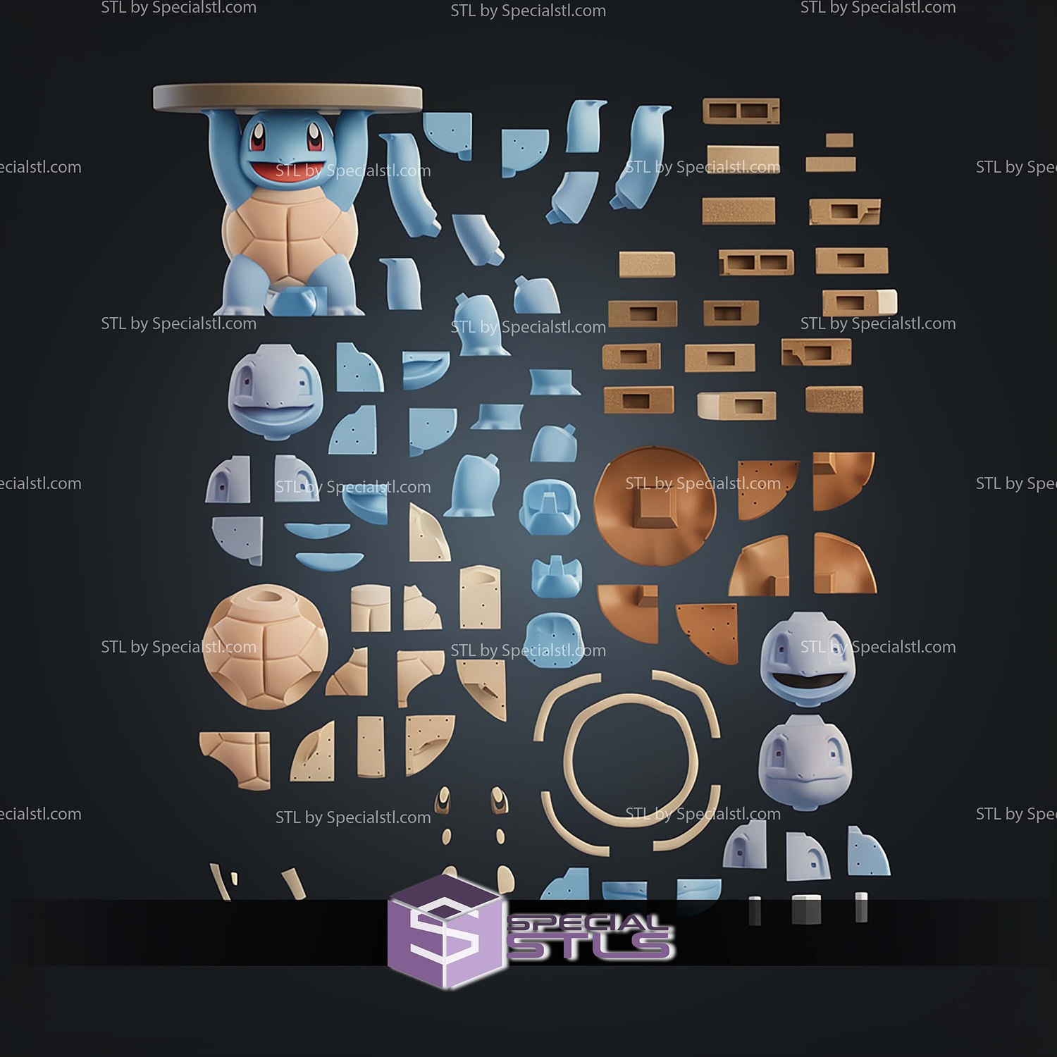 Life Size Table Squirtle Pokemon STL Files 3D Model — view 3