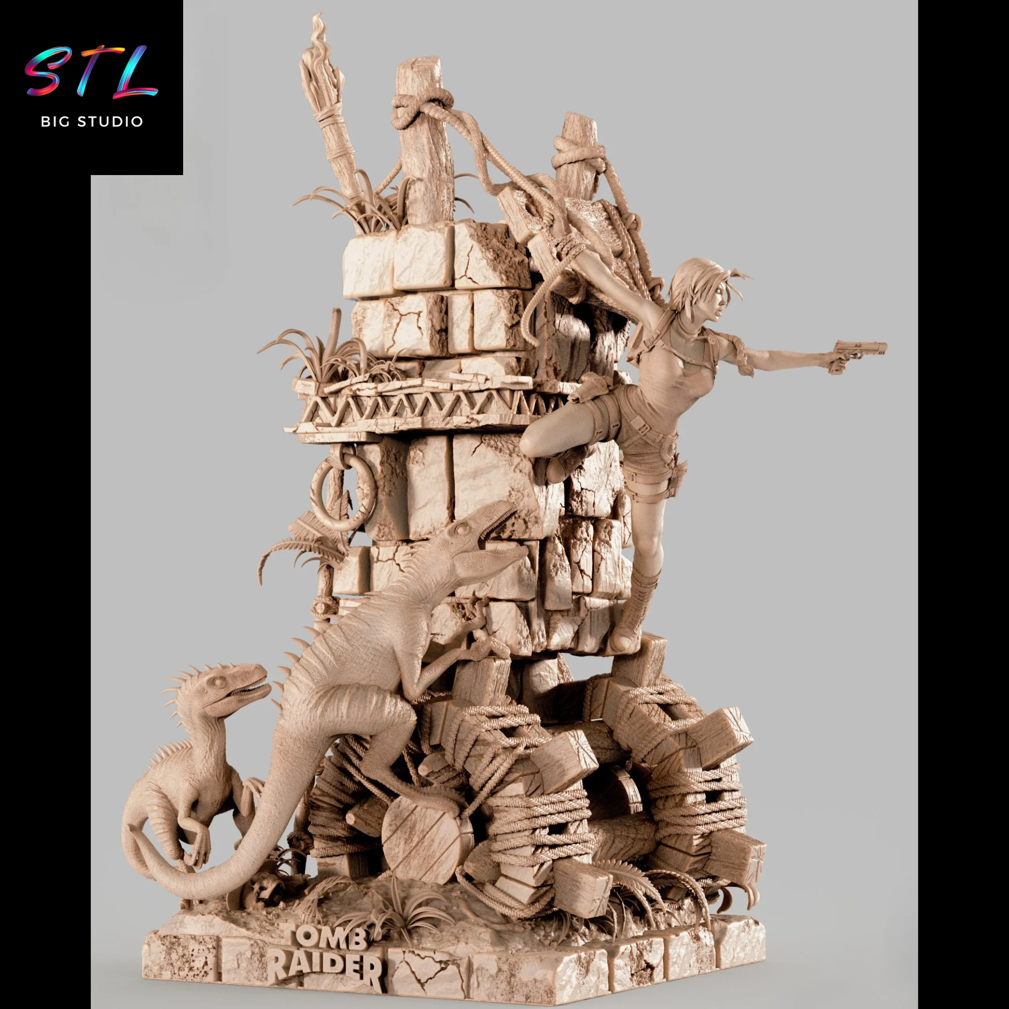 Tomb Raider STL Diorama | Lara Croft 3D Printable Figure Model