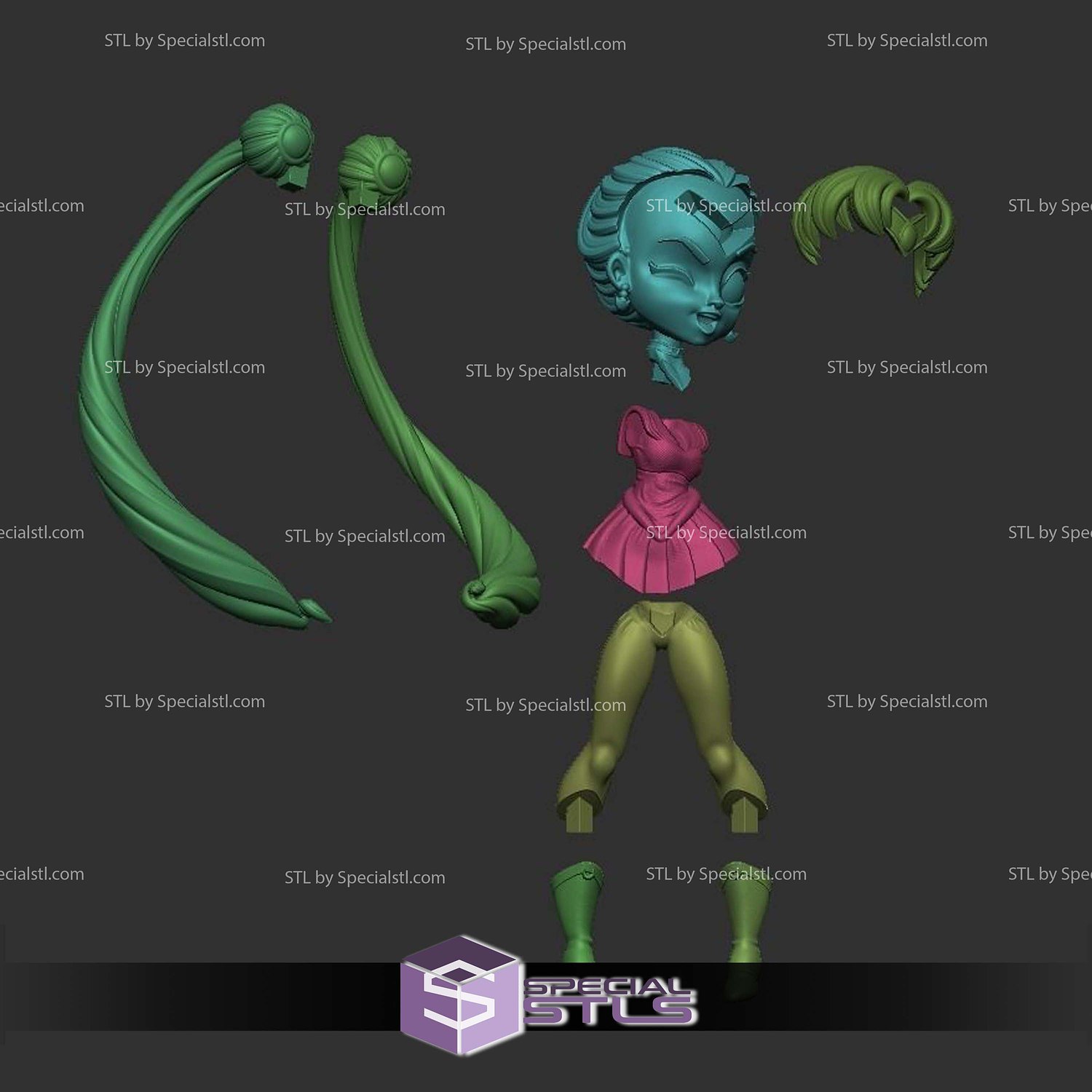 Sailor Moon Chibi Say Hi 3D Printer Files STL Model — view 6