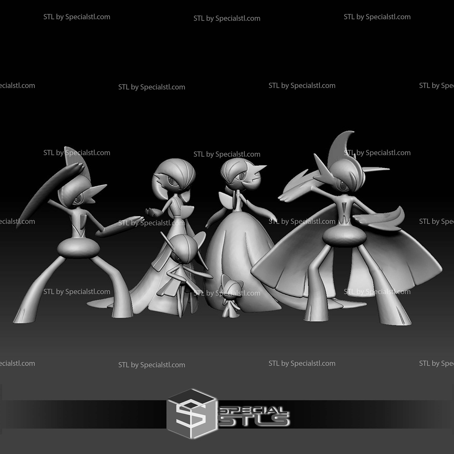 Pokemon STL Collection Ralts Kirlia Gardevoir Gallade Mega 3D Model — view 2