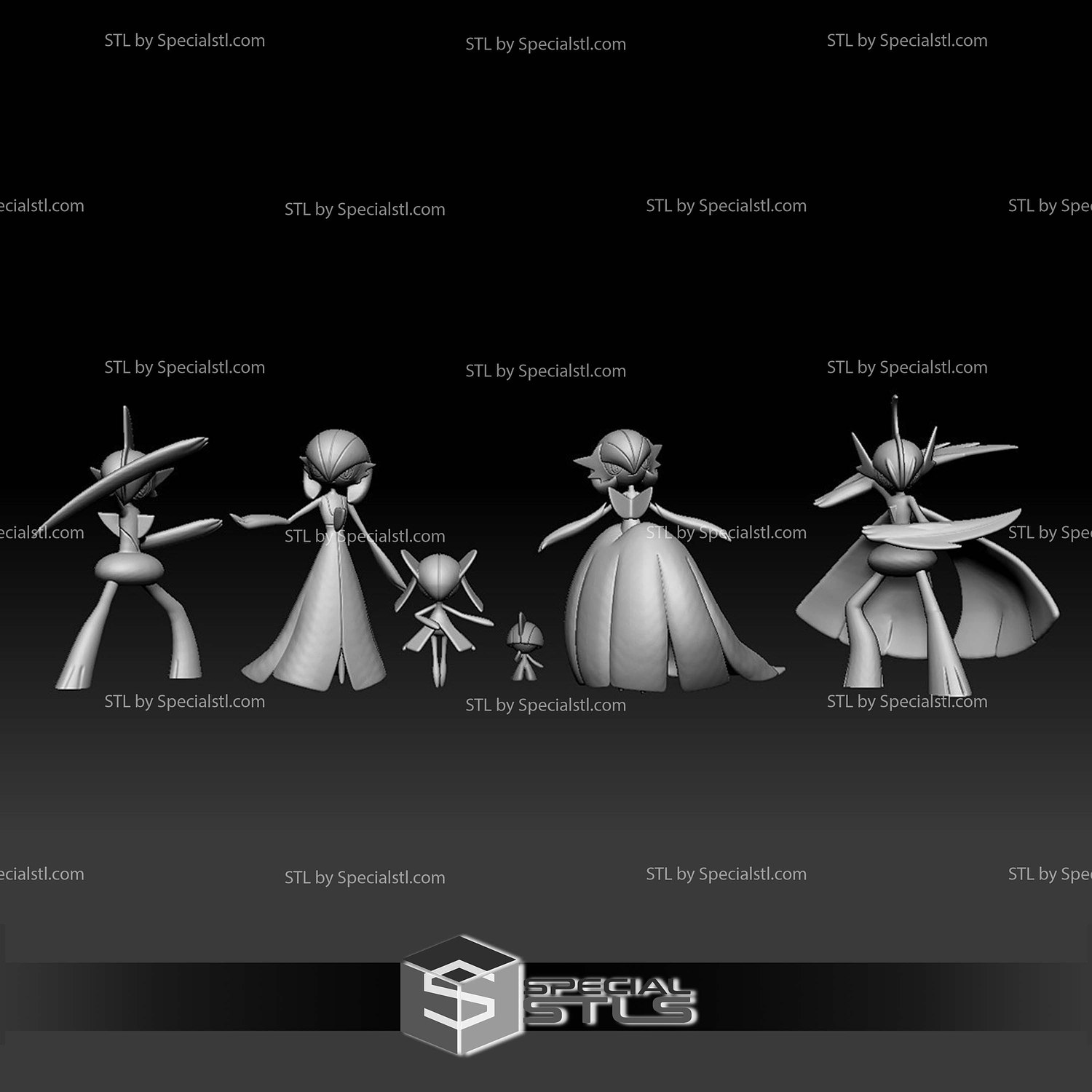 Pokemon STL Collection Ralts Kirlia Gardevoir Gallade Mega 3D Model — view 3