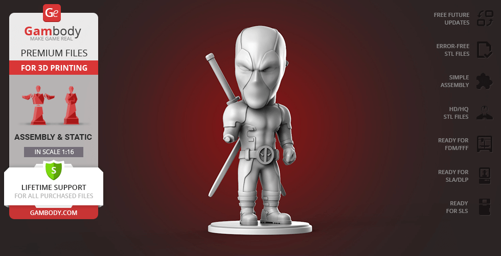 Chibi Deadpool 3D Printer Files | Assembly STL Model