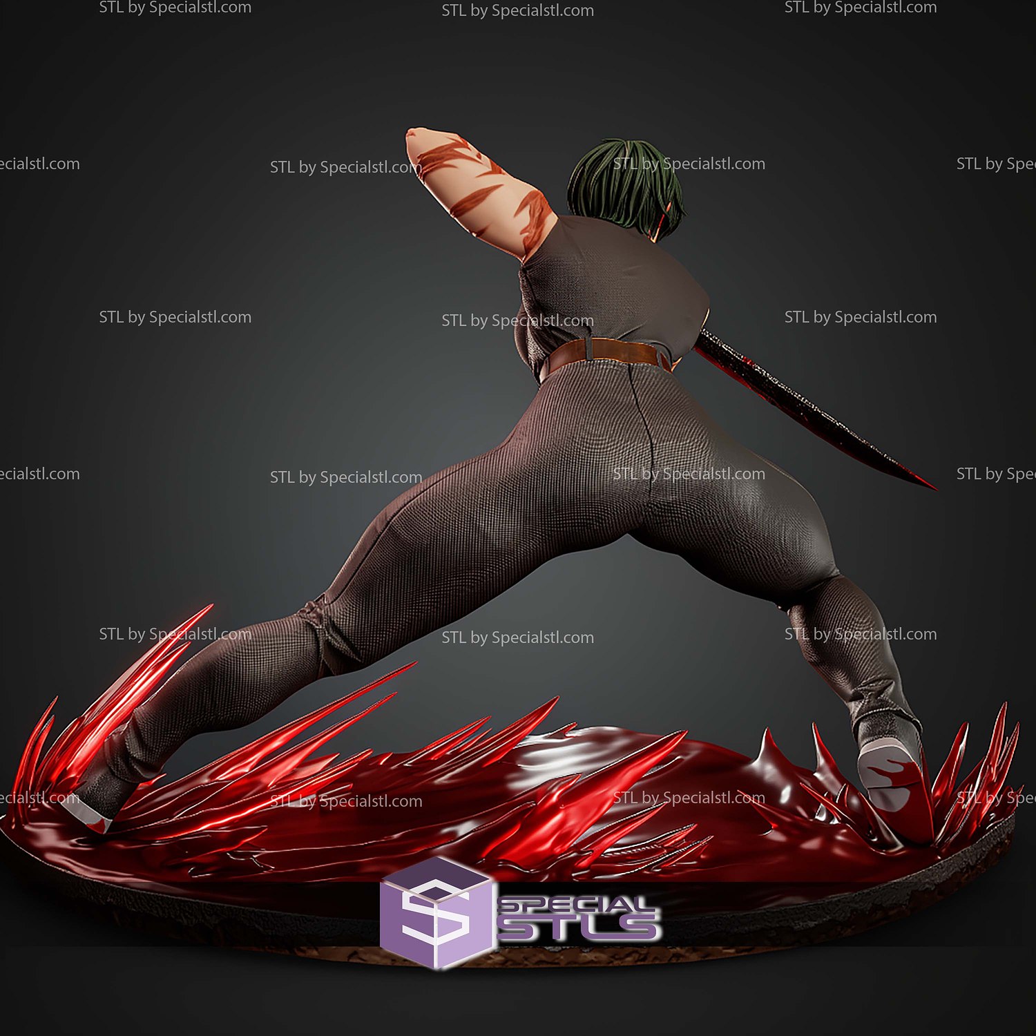 Maki Zenin Fighting STL Files 3D Model — view 3