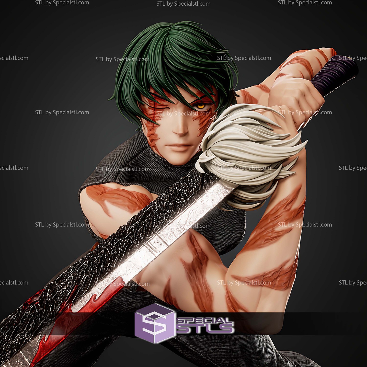 Maki Zenin Fighting STL Files 3D Model — view 4
