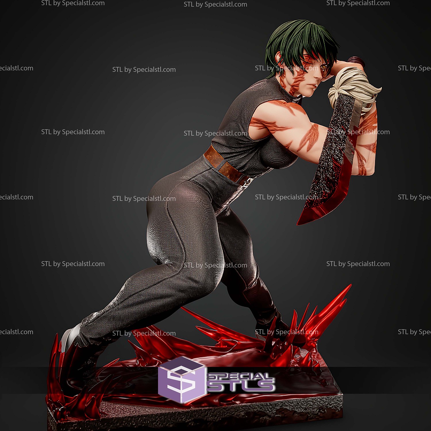 Maki Zenin Fighting STL Files 3D Model — view 5