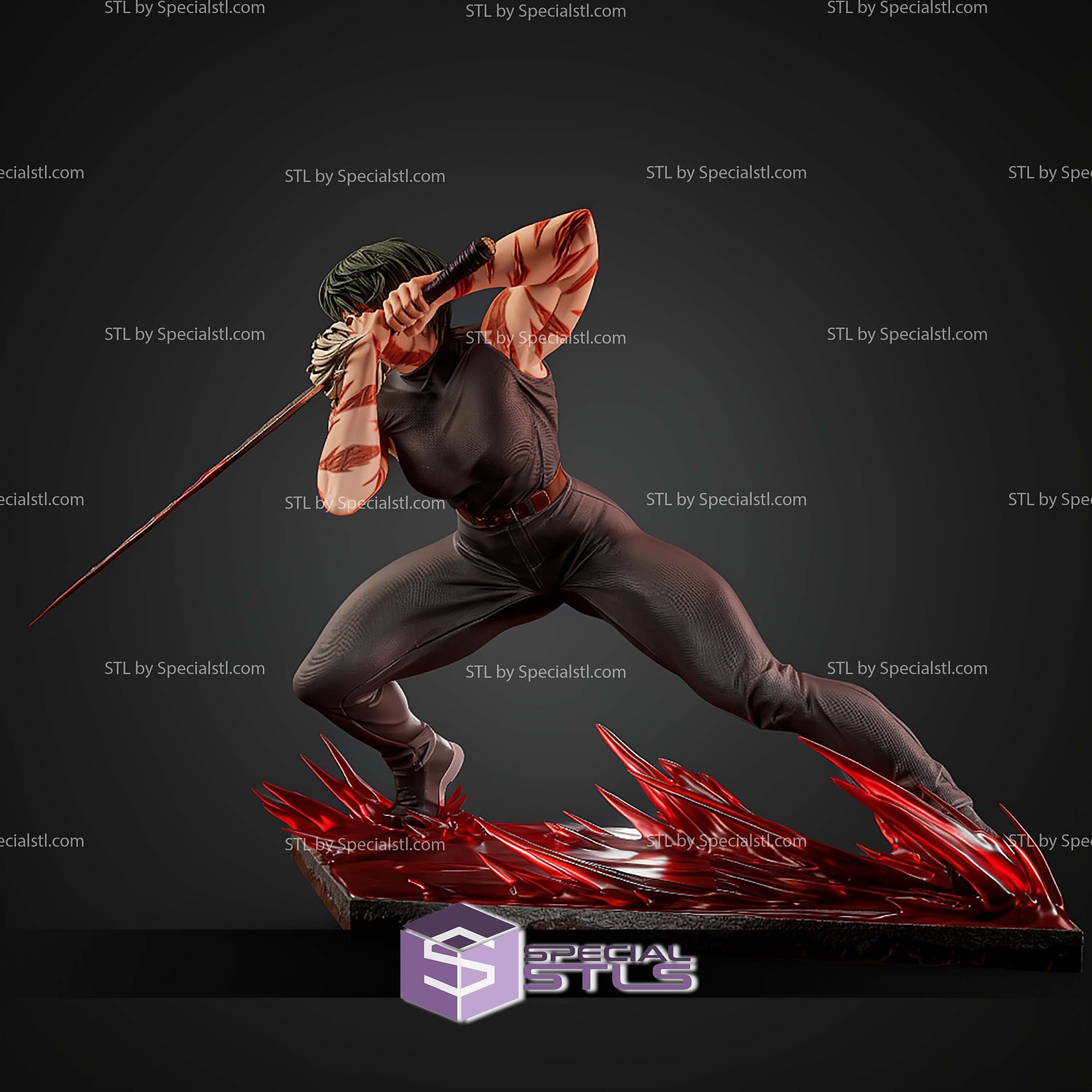 Maki Zenin Fighting STL Files 3D Model — view 6