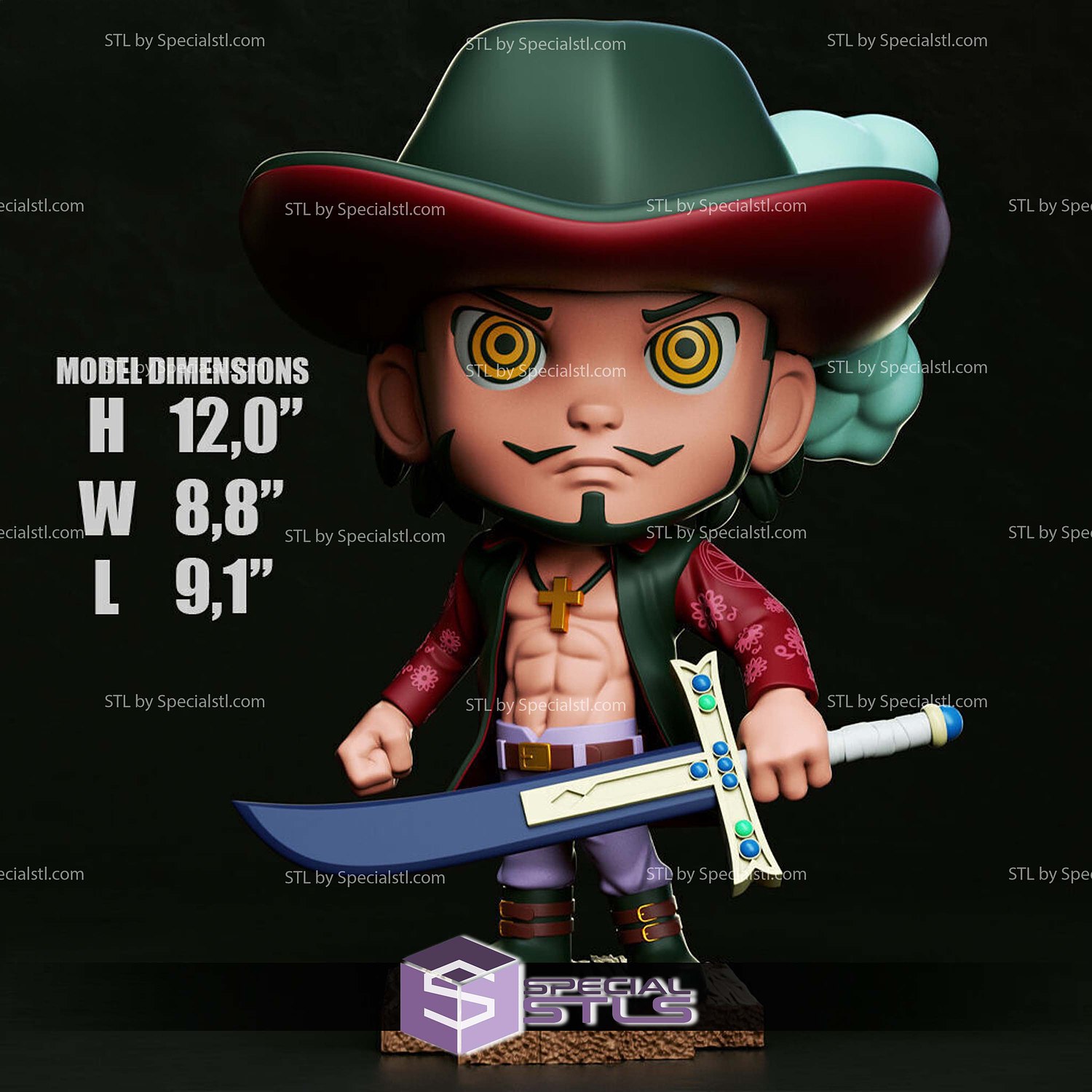 Chibi STL Collection Dracule Mihawk 3D Model — view 2