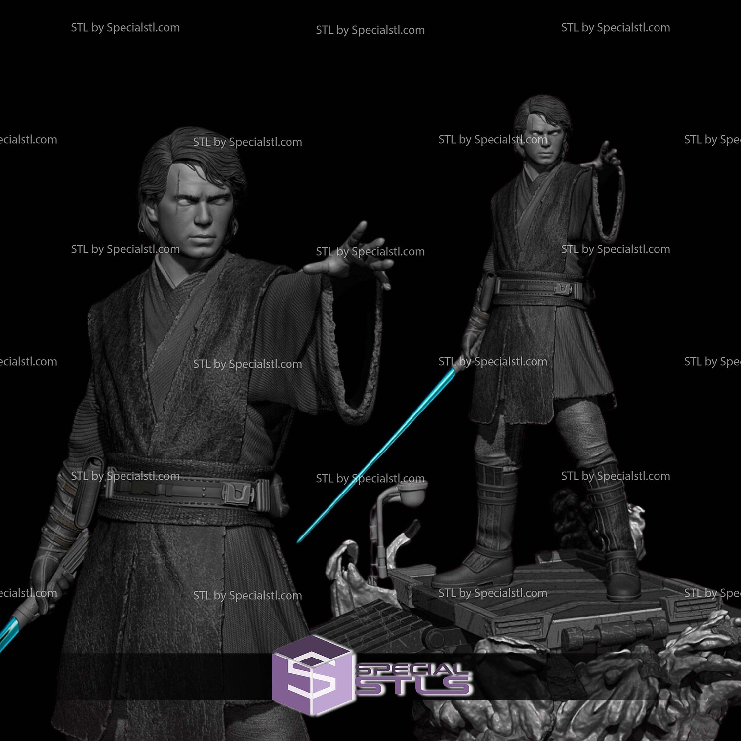 Anakin Skywalker Standing on Base STL Files 3D Model — view 2