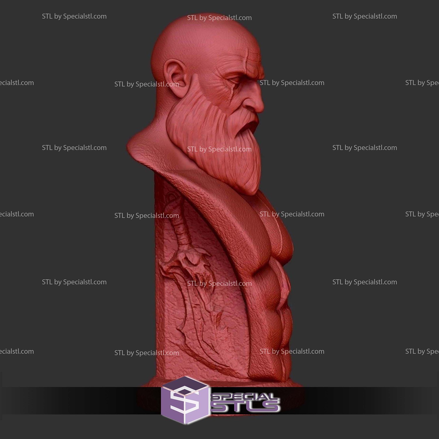 Basic STL - Kratos Bust 3D Model — view 3