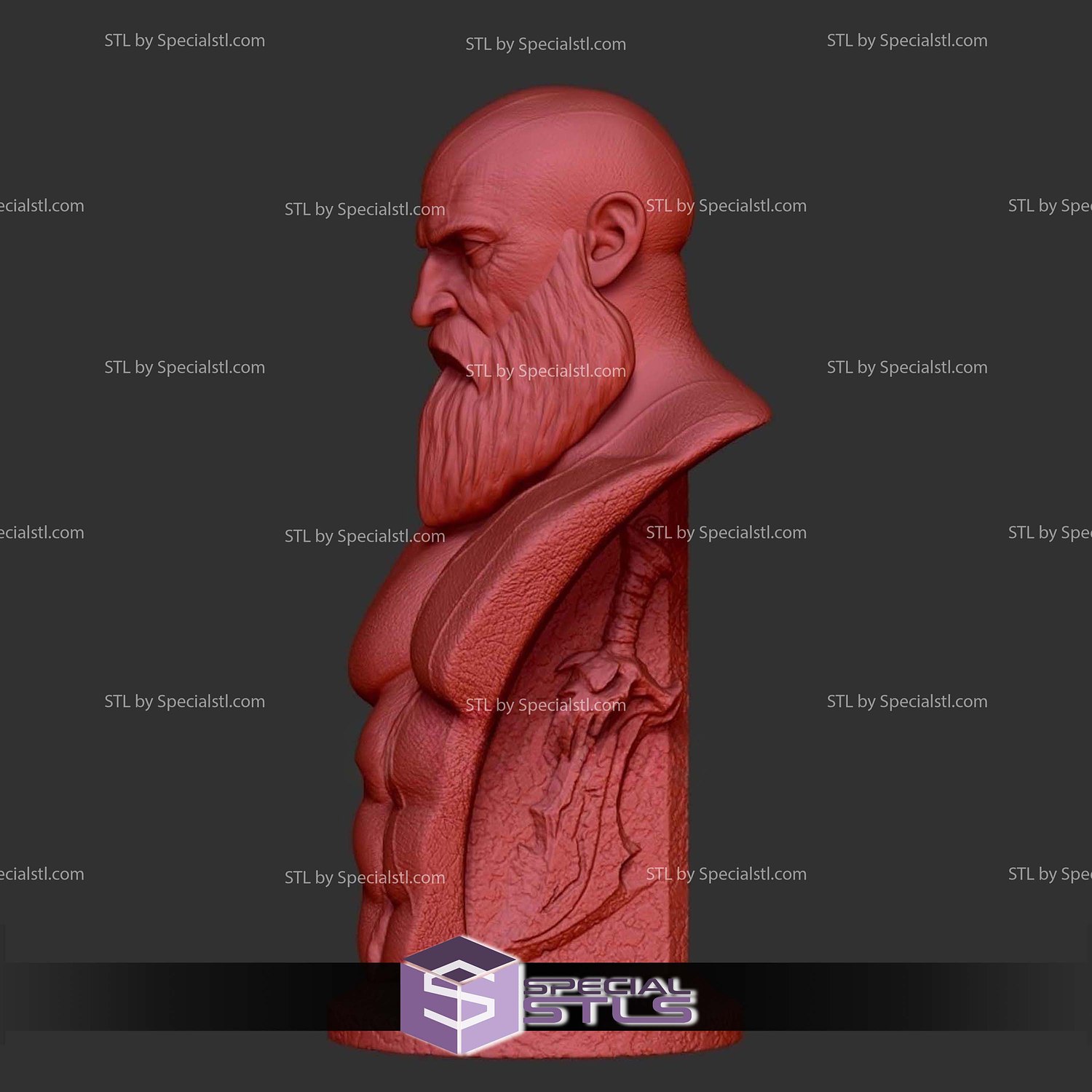 Basic STL - Kratos Bust 3D Model — view 4