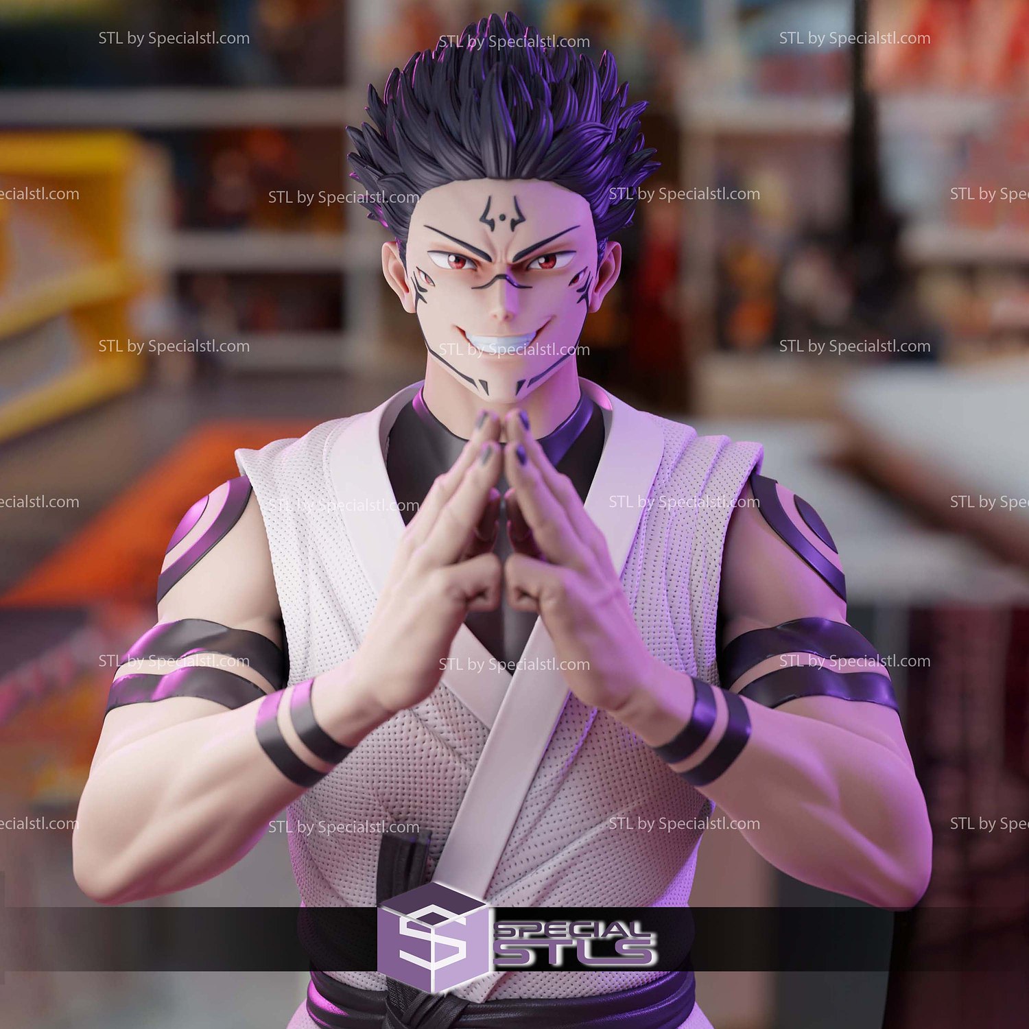Ryomen Sukuna on Roof Jujutsu Kaisen Sculptures 3D Printing STL Model — view 2