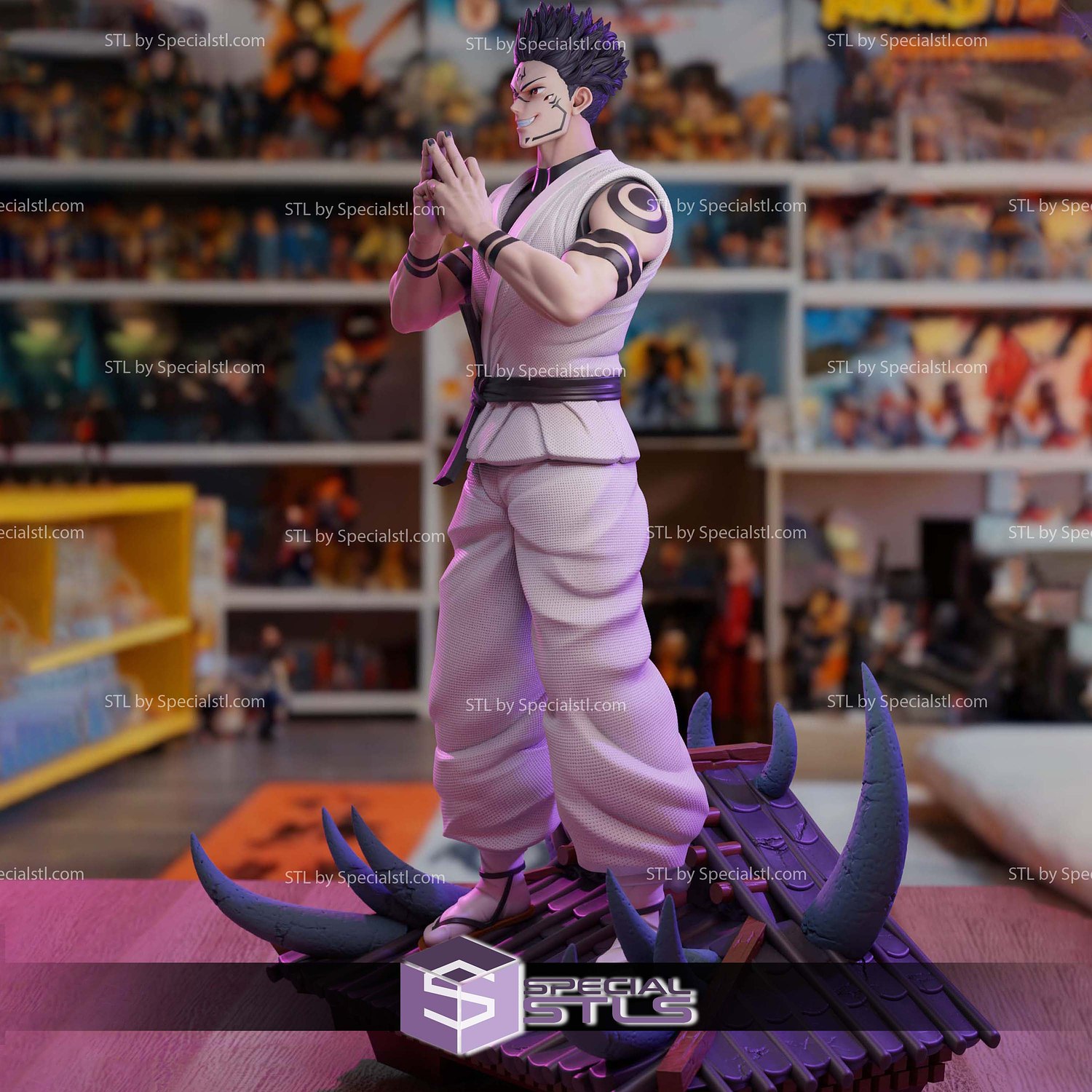 Ryomen Sukuna on Roof Jujutsu Kaisen Sculptures 3D Printing STL Model — view 3