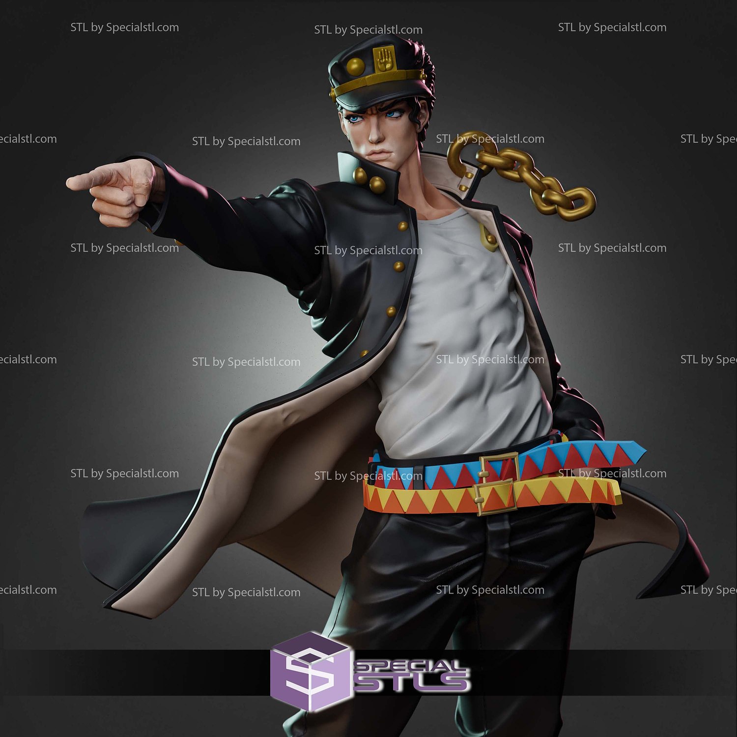 Jotaro Kujo Pointing Sculptures 3D Printing STL Model — view 2