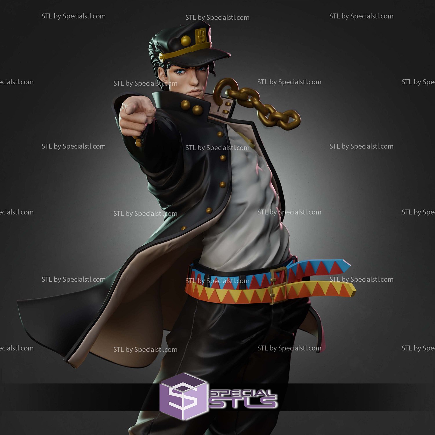 Jotaro Kujo Pointing Sculptures 3D Printing STL Model — view 3