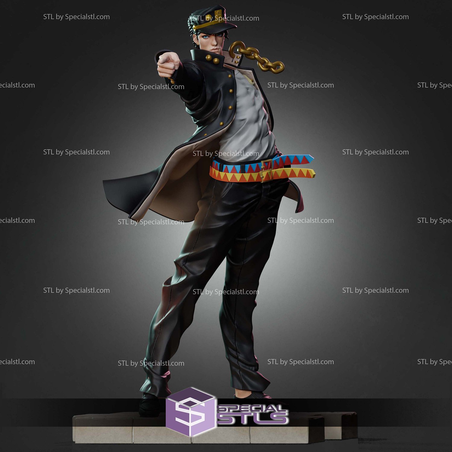 Jotaro Kujo Pointing Sculptures 3D Printing STL Model — view 4