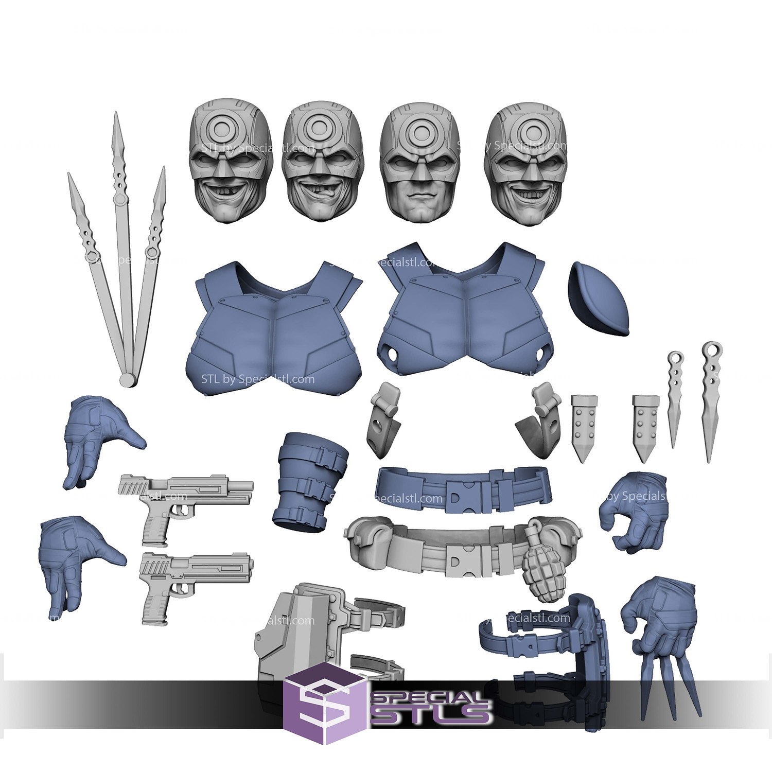 Custom Figure STL Bullseye Head and Armor 3D Model — view 7