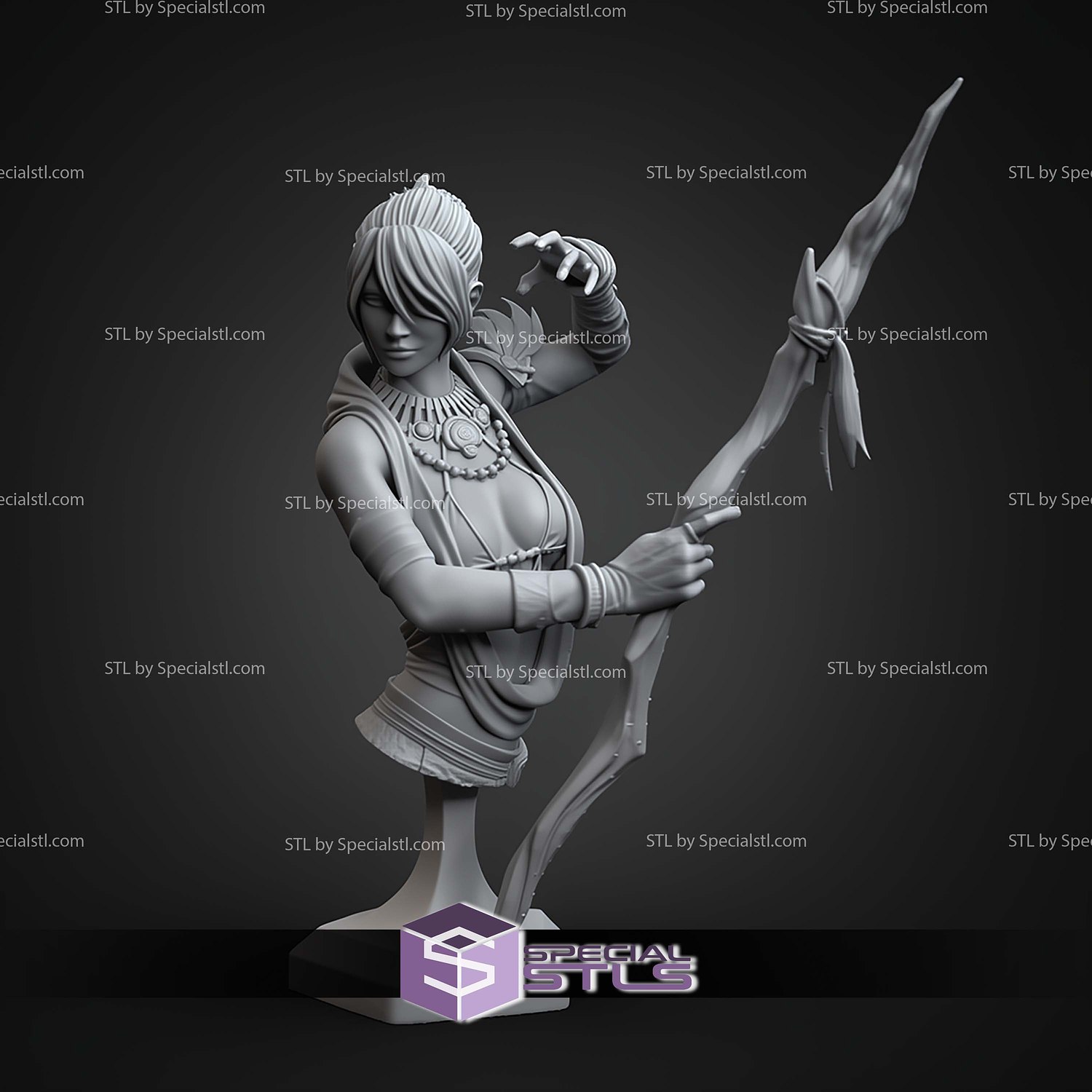 Morrigan Dragon Age Origins Bust 121mm STL Files 3D Model — view 3