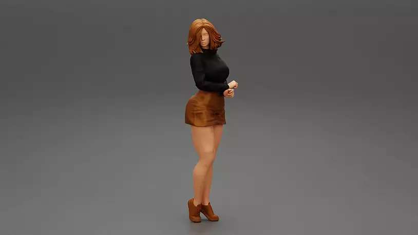 Surprised Young Woman in Mini Skirt and sneakers 3D STL Model