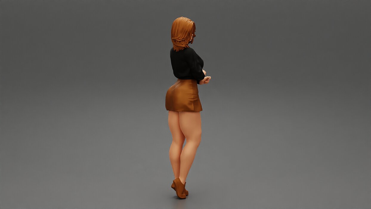 Surprised Young Woman in Mini Skirt and sneakers 3D STL Model — view 2