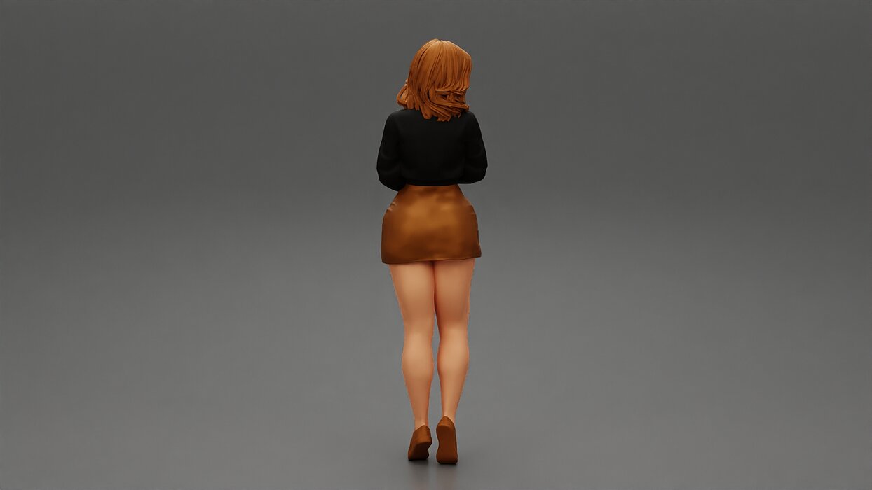 Surprised Young Woman in Mini Skirt and sneakers 3D STL Model — view 3