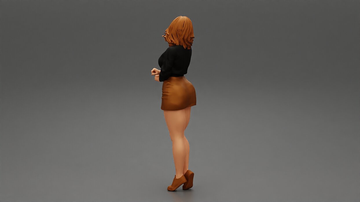 Surprised Young Woman in Mini Skirt and sneakers 3D STL Model — view 4