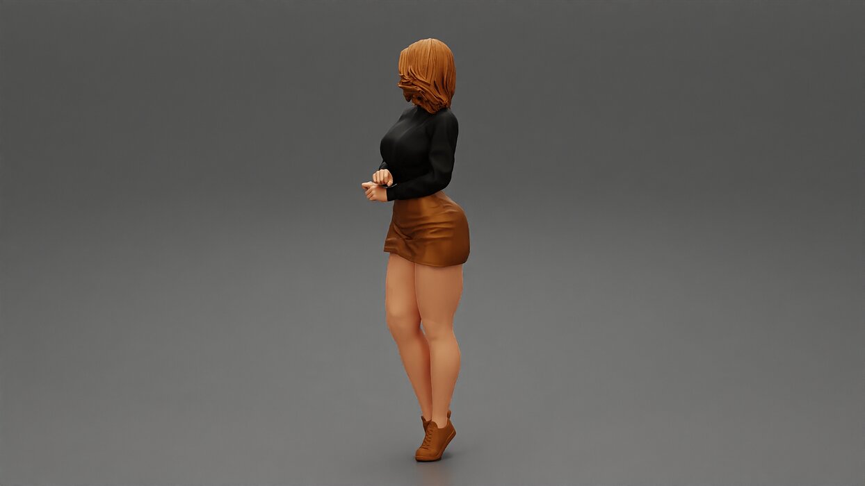 Surprised Young Woman in Mini Skirt and sneakers 3D STL Model — view 5