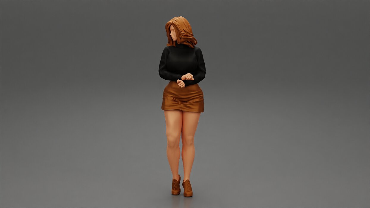 Surprised Young Woman in Mini Skirt and sneakers 3D STL Model — view 6