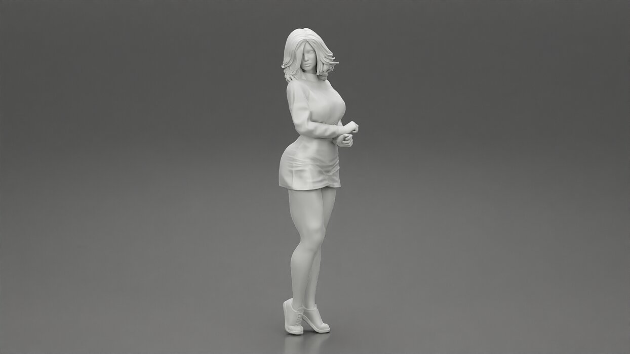 Surprised Young Woman in Mini Skirt and sneakers 3D STL Model — view 7