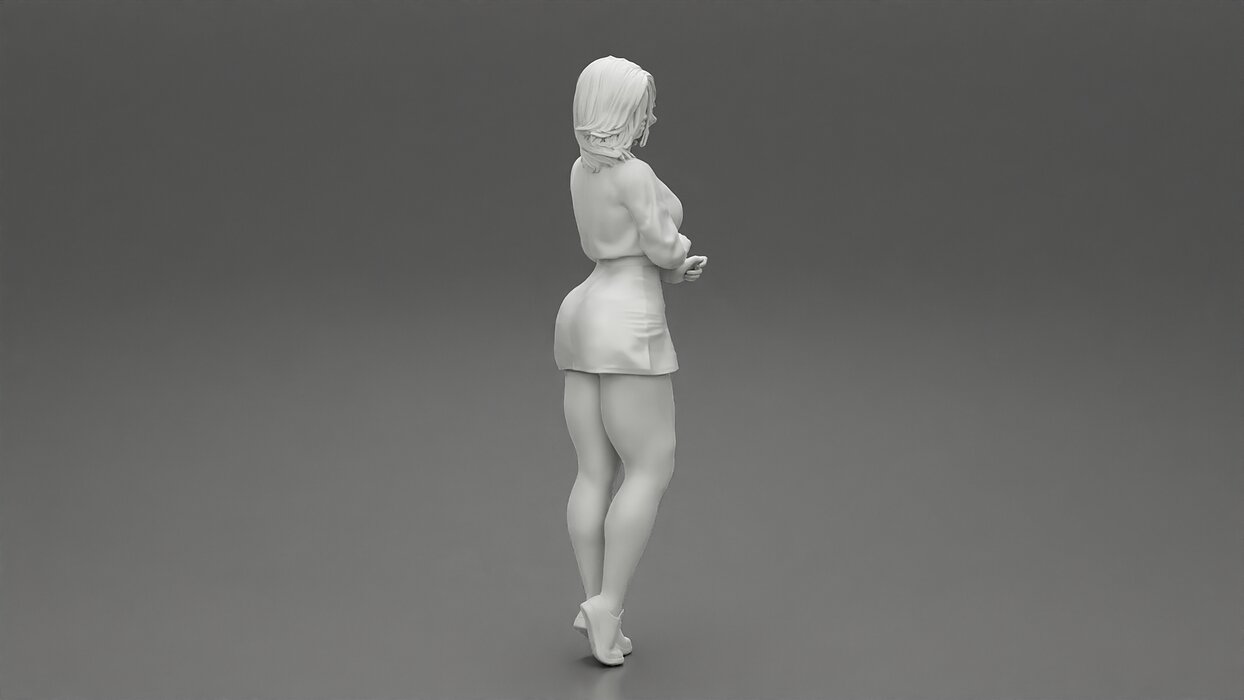 Surprised Young Woman in Mini Skirt and sneakers 3D STL Model — view 8