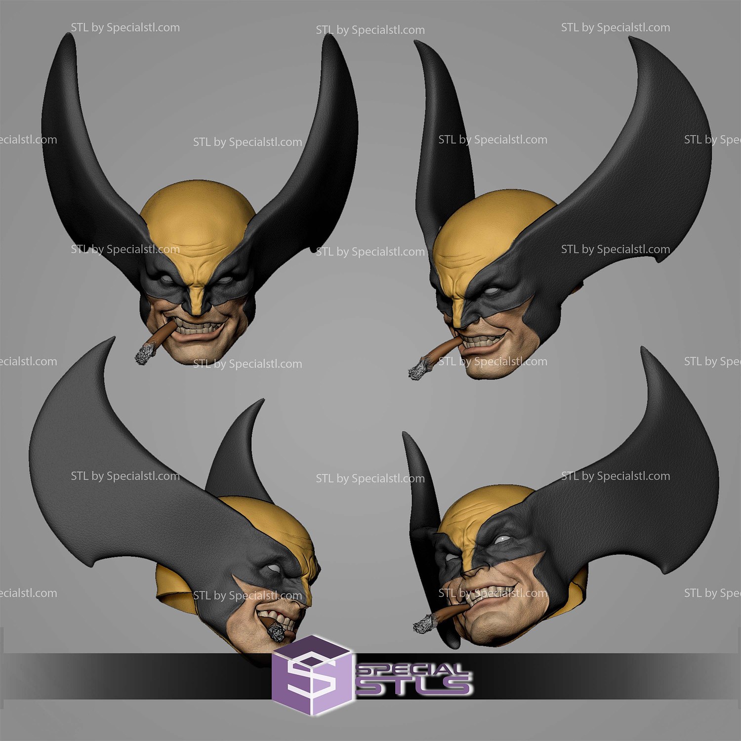 Custom Head STL Collection Wolverine Classic Pack 3D Model — view 2