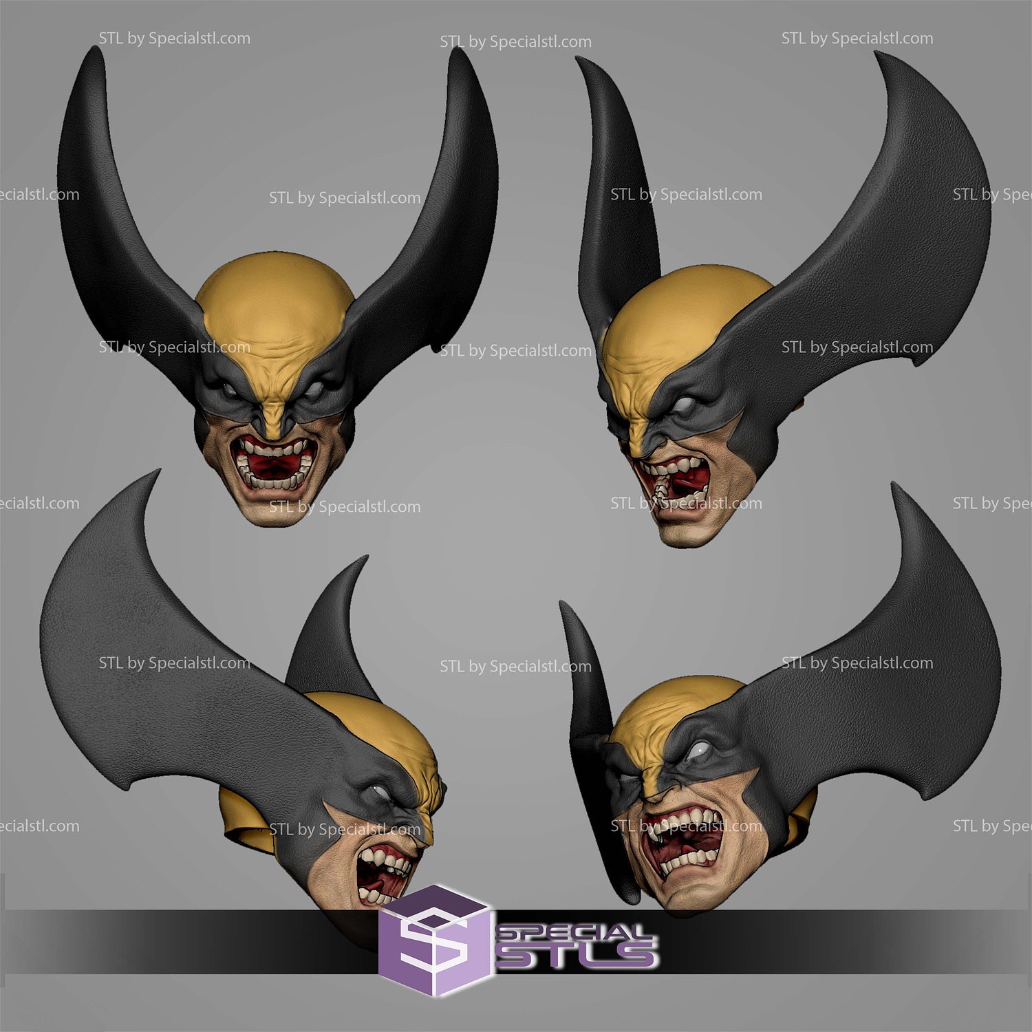 Custom Head STL Collection Wolverine Classic Pack 3D Model — view 3