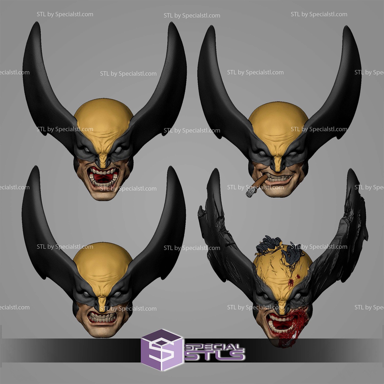 Custom Head STL Collection Wolverine Classic Pack 3D Model — view 5