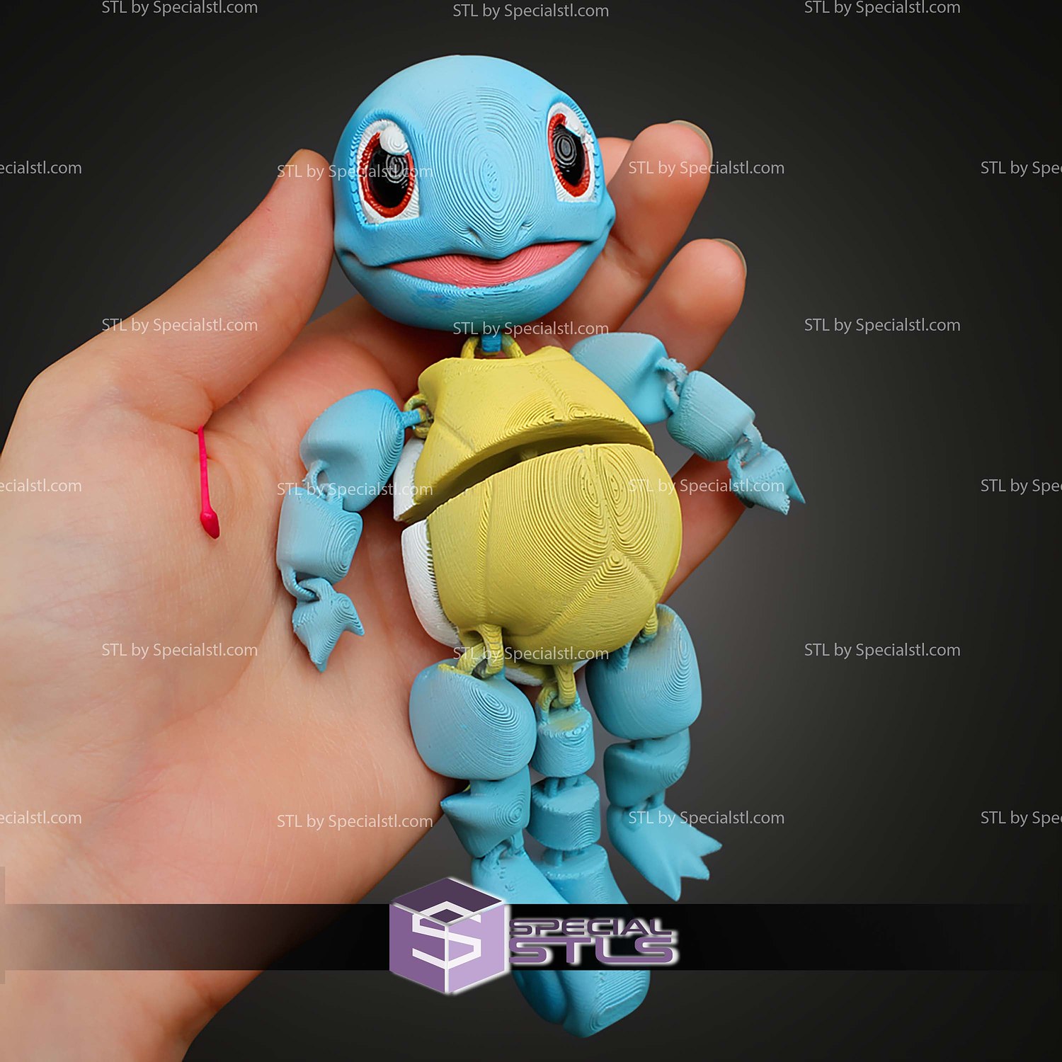 Super Basic STL Squirtle MultiColor Flexi 3D Model — view 3