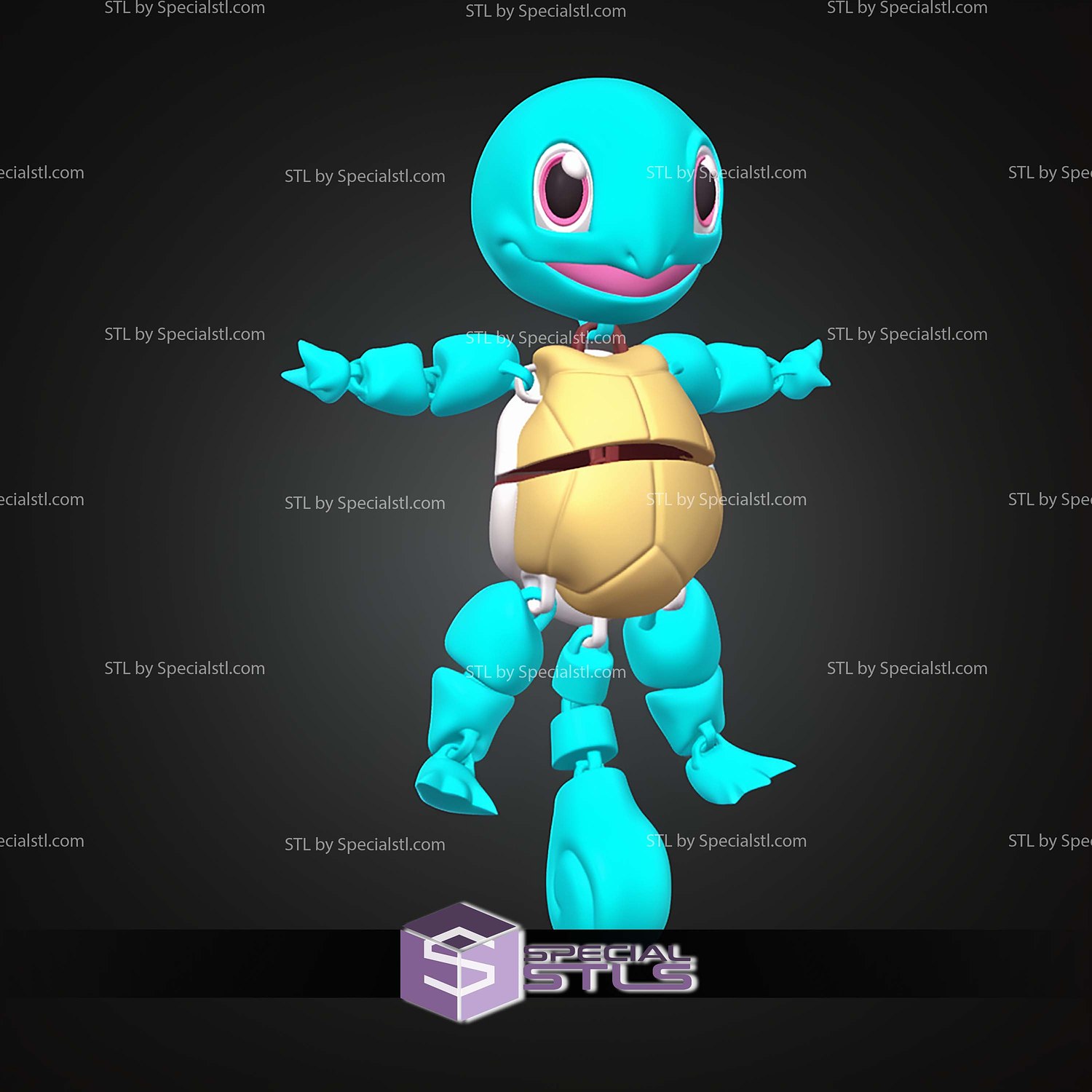 Super Basic STL Squirtle MultiColor Flexi 3D Model — view 4
