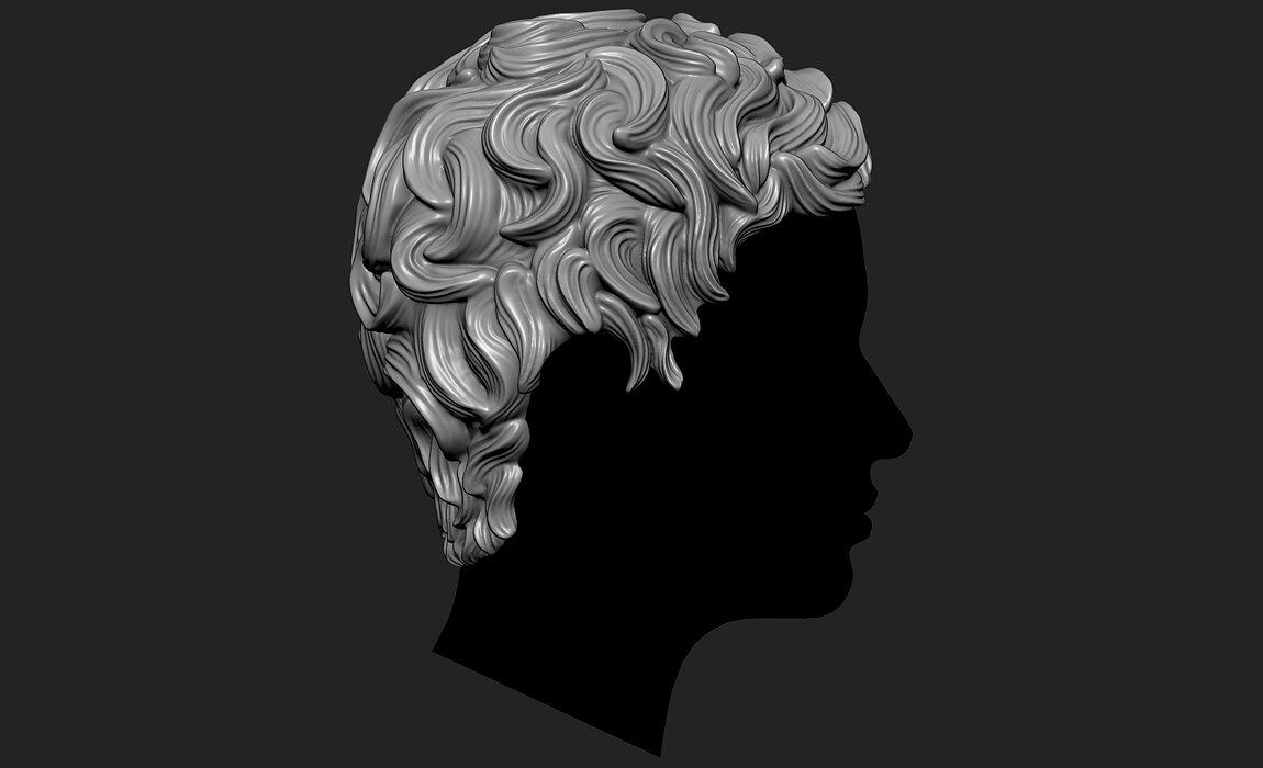 Curly Female 3D Hair Model OBJ STL 3D print model Model — view 3