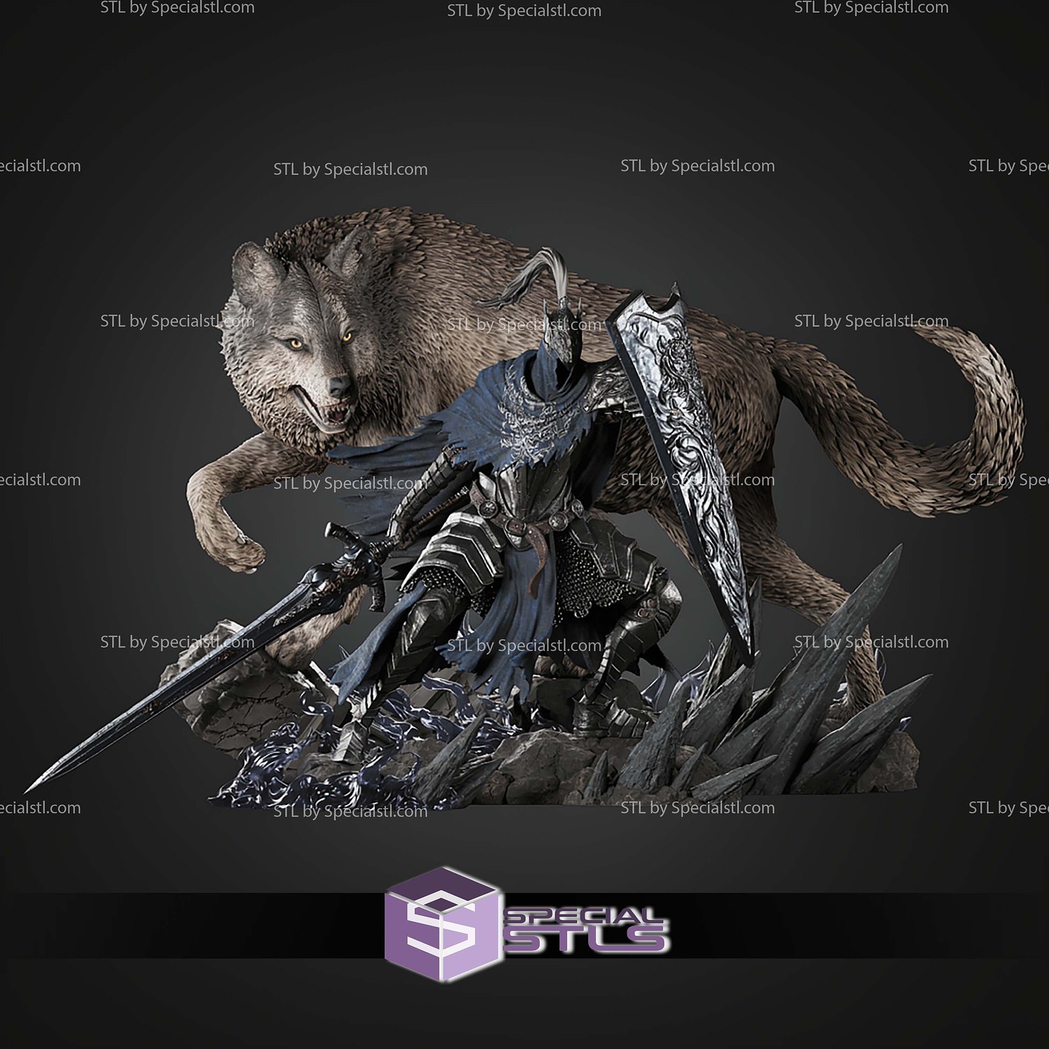 Artorias And Sif An Untold Story Figure Dark Souls 350mm STL Files 3D Model — view 7