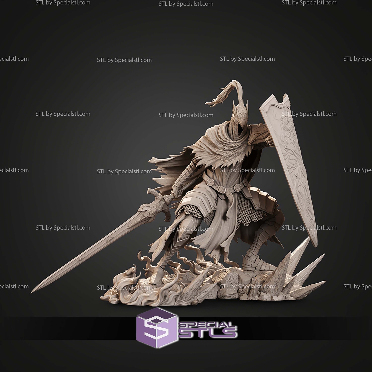 Artorias And Sif An Untold Story Figure Dark Souls 350mm STL Files 3D Model — view 8