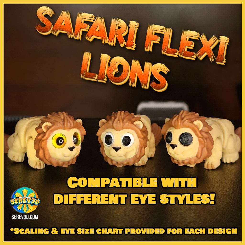 Lion & Lioness Flexi Animals with Keychain Versions (Safari Flexi Pack Part 1) 3D 3MF Model — view 2