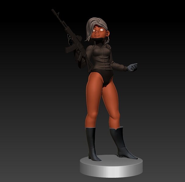 Stylized Gun Girl 3D OBJ Model — view 2