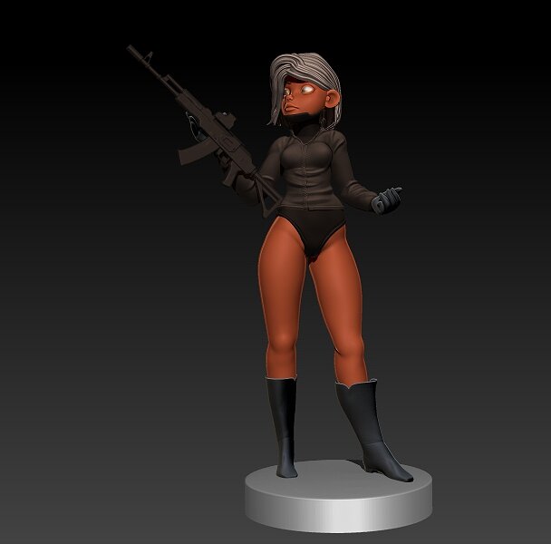 Stylized Gun Girl 3D OBJ Model — view 3