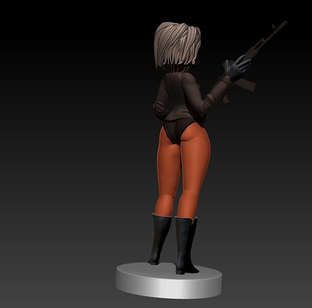 Stylized Gun Girl 3D OBJ Model — view 6