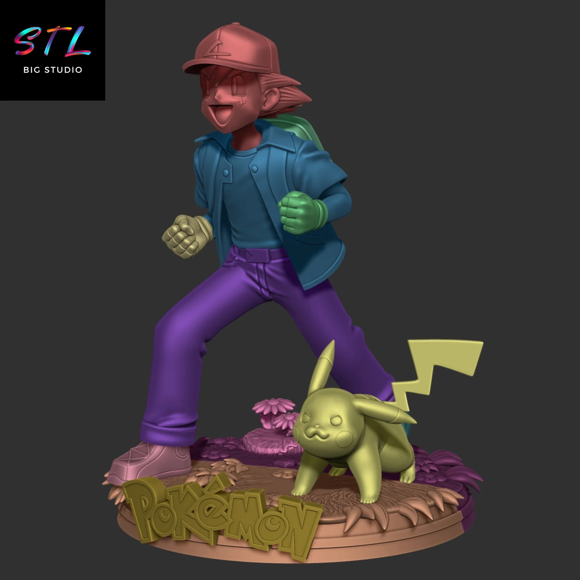 Ash and Pikachu STL Figure | Pokémon | 3D Printable Model Model — view 3