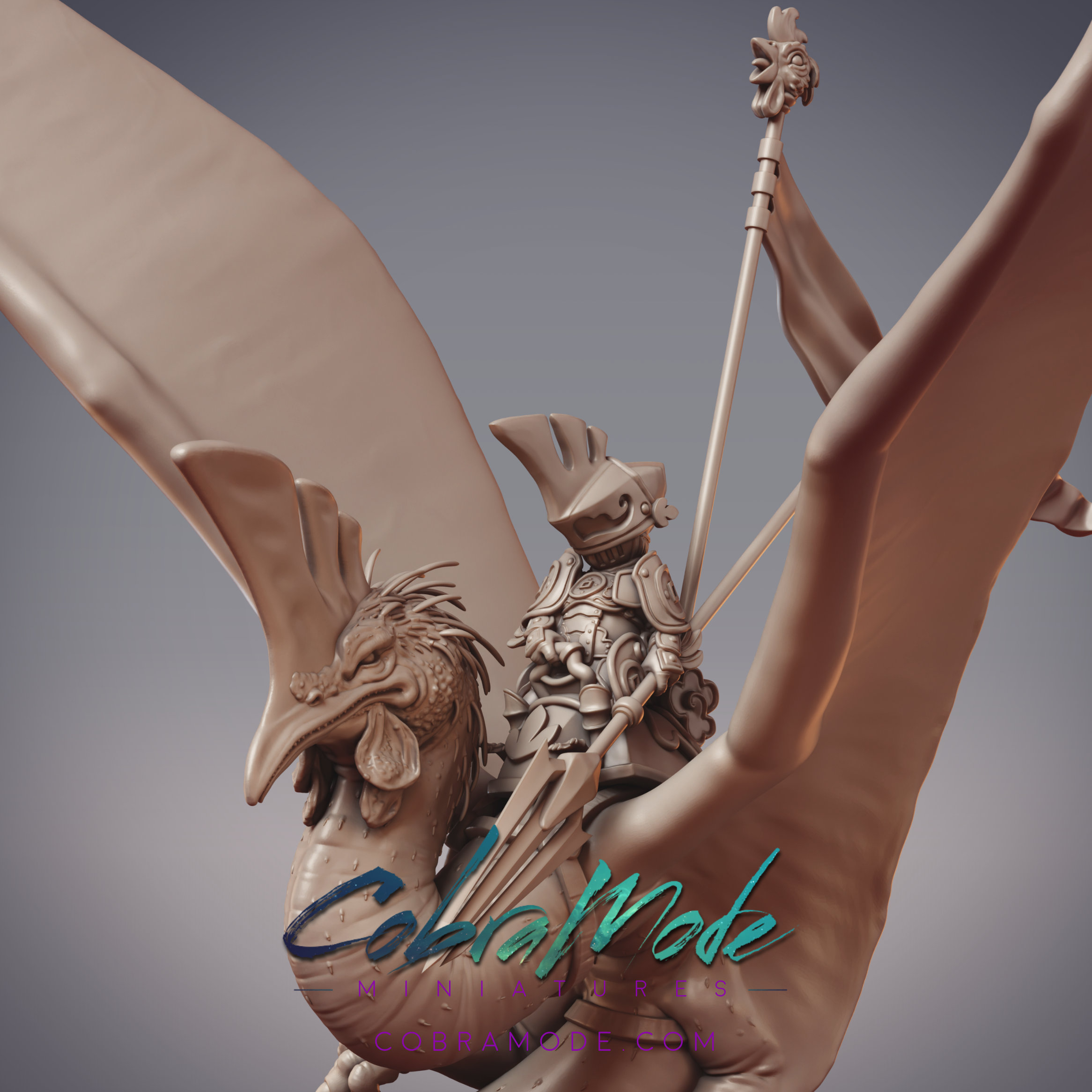 Duck Knight Dragon Rider - Fox Blade, YuanYang Knight and Crimson-Crested Wyrm (Pre-supported) 3D STL Model